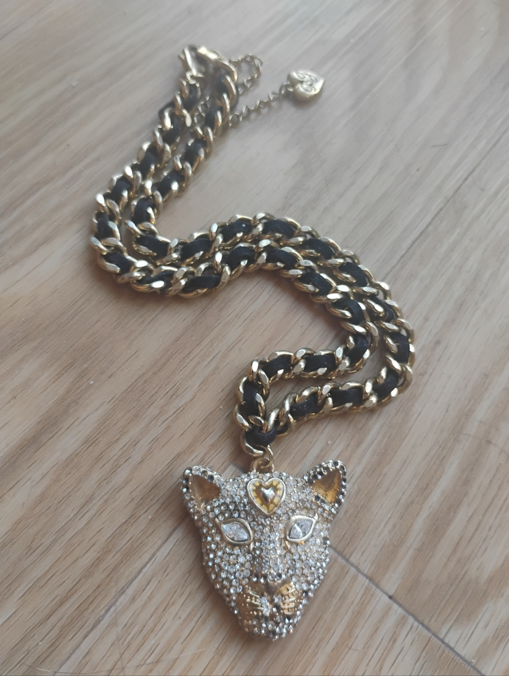 Betsey Johnson Gold Tone Rhinestone Tiger Necklace Rara